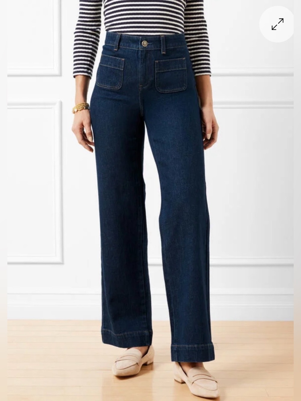 Talbots Patch Pocket Classic Jean Trouser Wide Leg Dark Wash Flattering Timeless